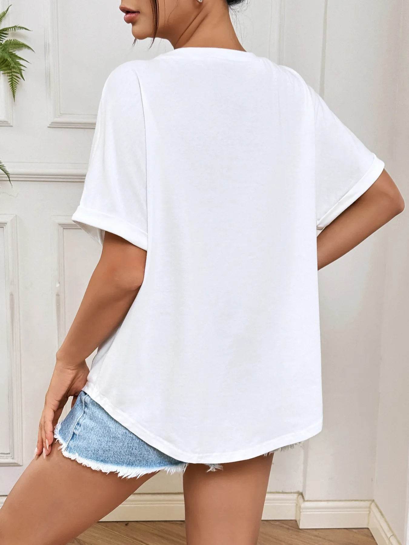 Trendy Oversized Sequin Round Neck T-Shirt - Slightly Stretchy 95% Polyester Blend