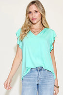 Basic Bae Full Size Bamboo Notched Ruffled Short Sleeve T-Shirt Aqua