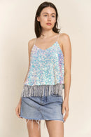 J.NNA Sequin Tassel Hem Flowy Cami