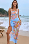 Square Neck Printed One-Piece Swimwear and Cover Up Swim Set Orange
