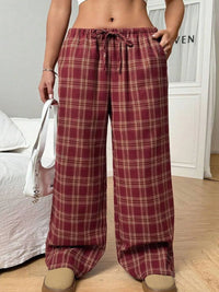Plaid Wide Leg Drawstring Pants