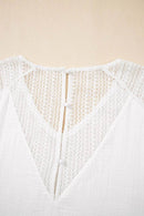 Lace Crochet Button Back V-Neck T-Shirt - Semi-Sheer 100% Cotton Top for Stylish Comfort - Store 42