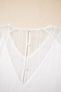 Lace Crochet Button Back V-Neck T-Shirt - Semi-Sheer 100% Cotton Top for Stylish Comfort - Store 42