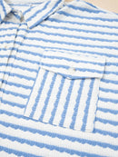Stripe Half Button Collared Chest Pockets Loose Fit Blouse