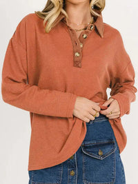 Long Sleeve Thermal Knit Polo Top