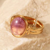 Vintage Natural Stone Gold Plated Adjustable Ring Lilac One Size