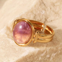 Vintage Natural Stone Gold Plated Adjustable Ring Lilac One Size