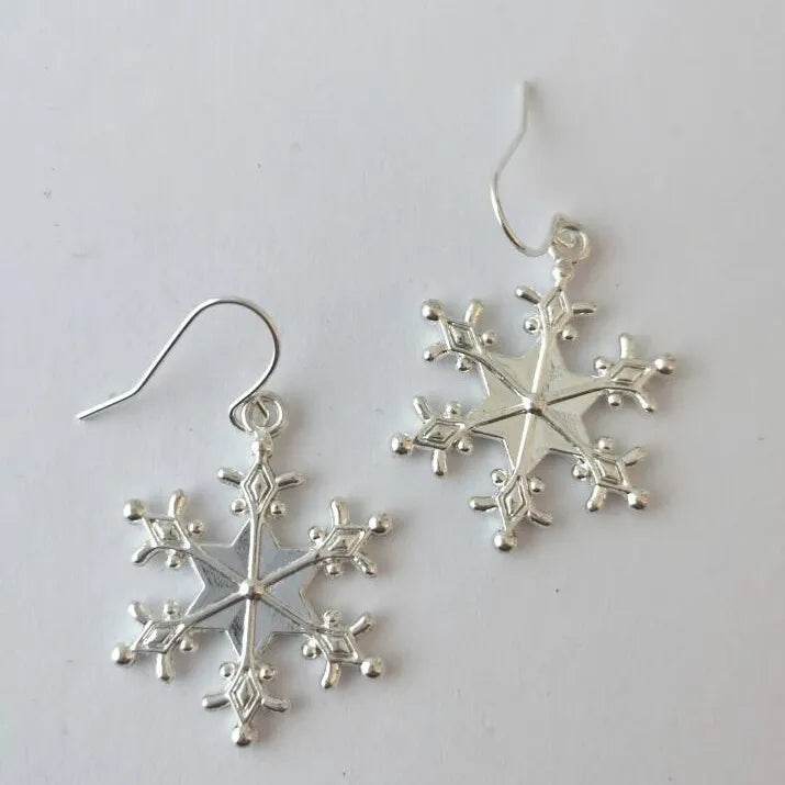 Elegant Silver-Plated Snowflake Earrings - Unique Alloy Jewelry for Winter Style