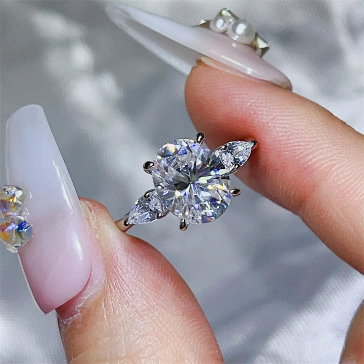 3 Carat Moissanite Ring in 925 Sterling Silver with Platinum-Plating and Zircon Accents