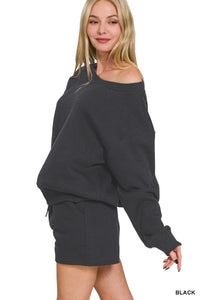 Zenana Fleece Boat Neck Sweatshirt and Shorts Set