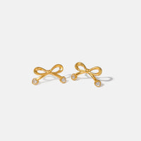 Elegant 18K Gold-Plated Stainless Steel Bow Earrings with Zircon Inlay - Lightweight Fashion Jewelry - Store 42