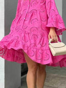 Full Size Eyelet Ruffled Hem Tiered Dress Plus Size - Store 42