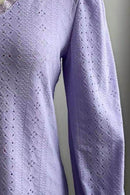 Trendy Eyelet V-Neck Blouse with Flounce Sleeves - Opaque, Highly Stretchy, Lined - 100% Polyester - Store 42
