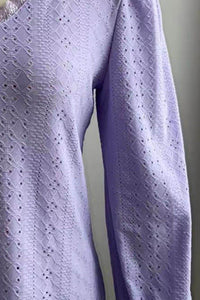 Trendy Eyelet V-Neck Blouse with Flounce Sleeves - Opaque, Highly Stretchy, Lined - 100% Polyester - Store 42