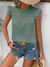 Elegant Eyelet Round Neck Cap Sleeve Top - 95% Polyester, No Stretch, Imported - Store 42