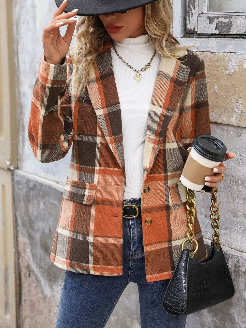 Trendy Perfee Plaid Button Down Blazer with Lapel Collar - Versatile Style for Any Occasion