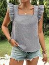Ruffle Sleeve Gingham Square Neck Top Gray