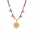 14K Gold-Plated Sun Pendant Necklace with Beads - Elegant Copper Jewelry for Everyday Wear - Store 42