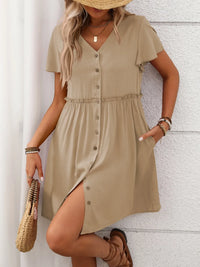 Button Front Flutter Sleeve Dress