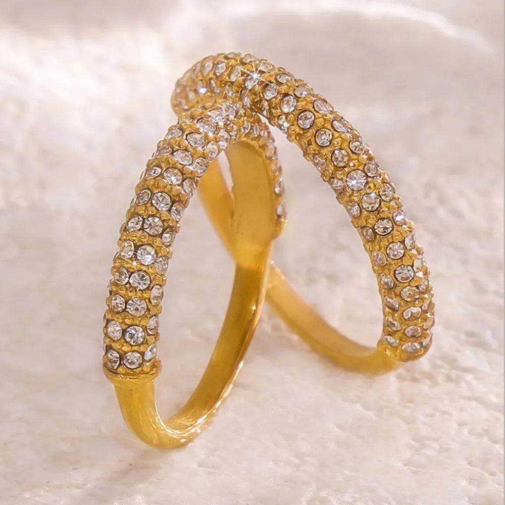 Elegant 18K Gold-Plated Zircon Ring with Stainless Steel Base - Dazzling Inlaid Design