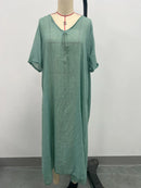 Full Size V-Neck Short Sleeve Midi Dress Plus Size