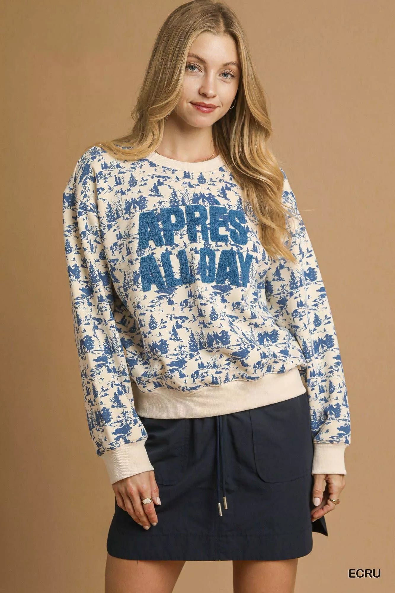 Trendy Umgee Scenic Print Cropped Sweatshirt with Oversized Fit - Cozy Casual Fashion