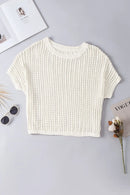 Openwork Round Neck Half Sleeve Knit Cover Up