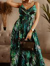 Smocked Printed Surplice Maxi Cami Dress Dark Green