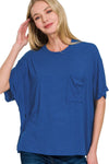 Zenana Oversized Ribbed Round Neck Short Sleeve Tee LT NAVY