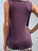 Full Size Decorative Button Round Neck Tank Plus Size - Store 42