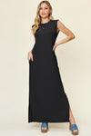 Double Take Full Size Texture Mock Neck Sleeveless Maxi Dress Black