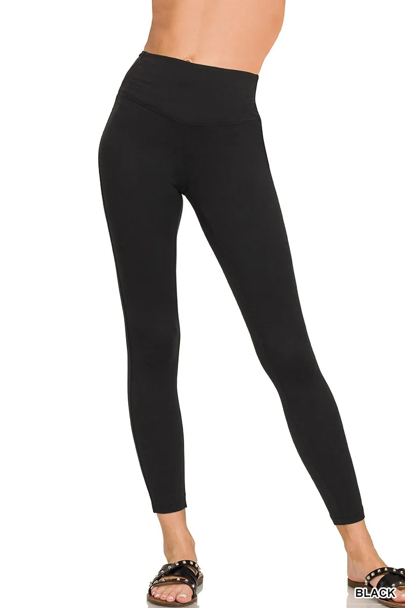 High-Waisted Zenana Brushed Microfiber Leggings - Moisture-Wicking, Compression Fit & Flattering Design