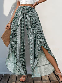 Perfee Slit Ruffled Geometric Wide Leg Pants Air Force Blue