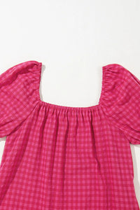 SYNZ Gingham Check Bubble Sleeve Ruffled Maxi Dress