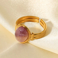 Vintage Natural Stone Gold Plated Adjustable Ring