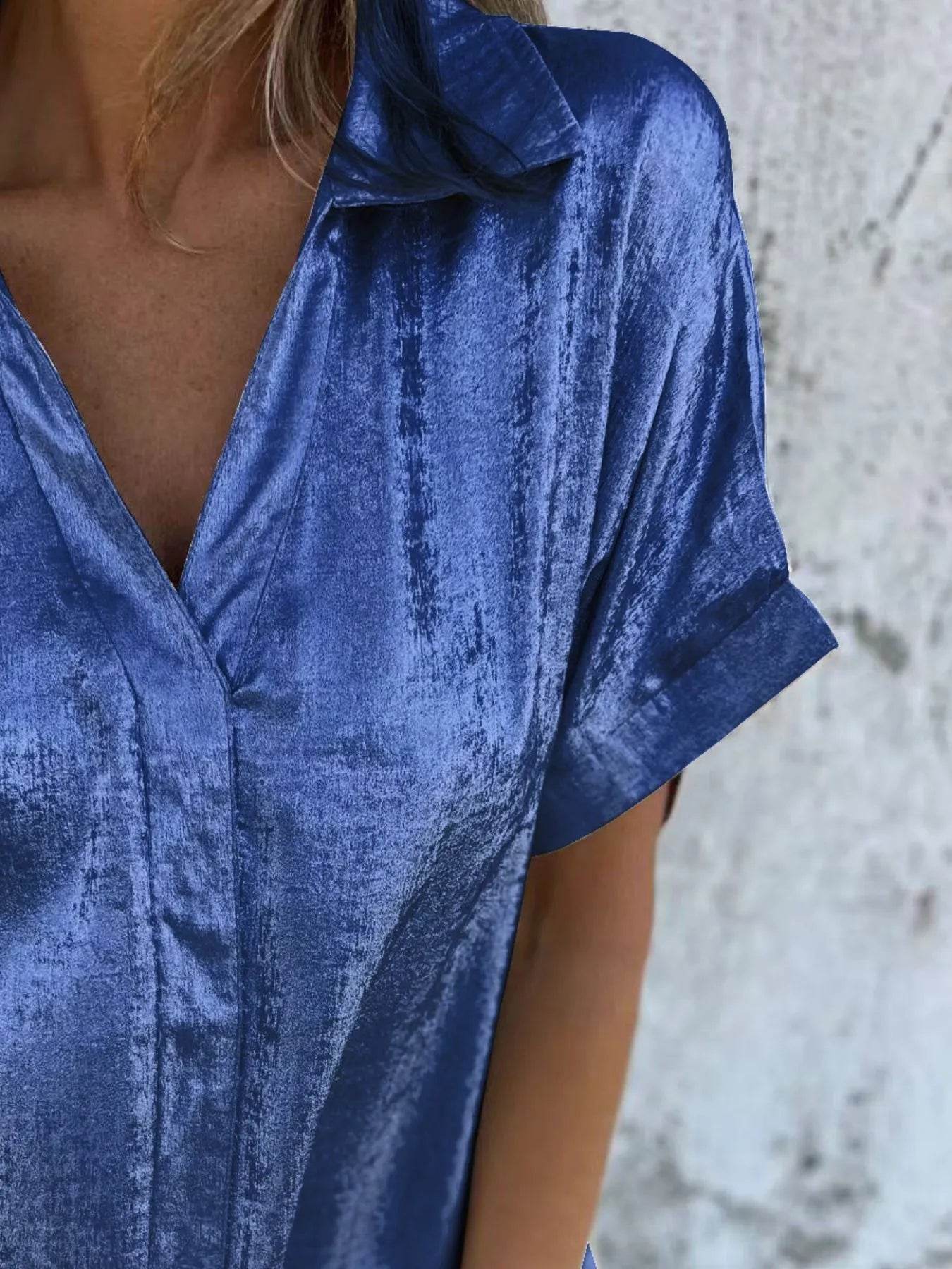 Full Size Collared Neck Short Sleeve Shirt Plus Size - Store 42