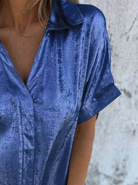 Full Size Collared Neck Short Sleeve Shirt Plus Size - Store 42