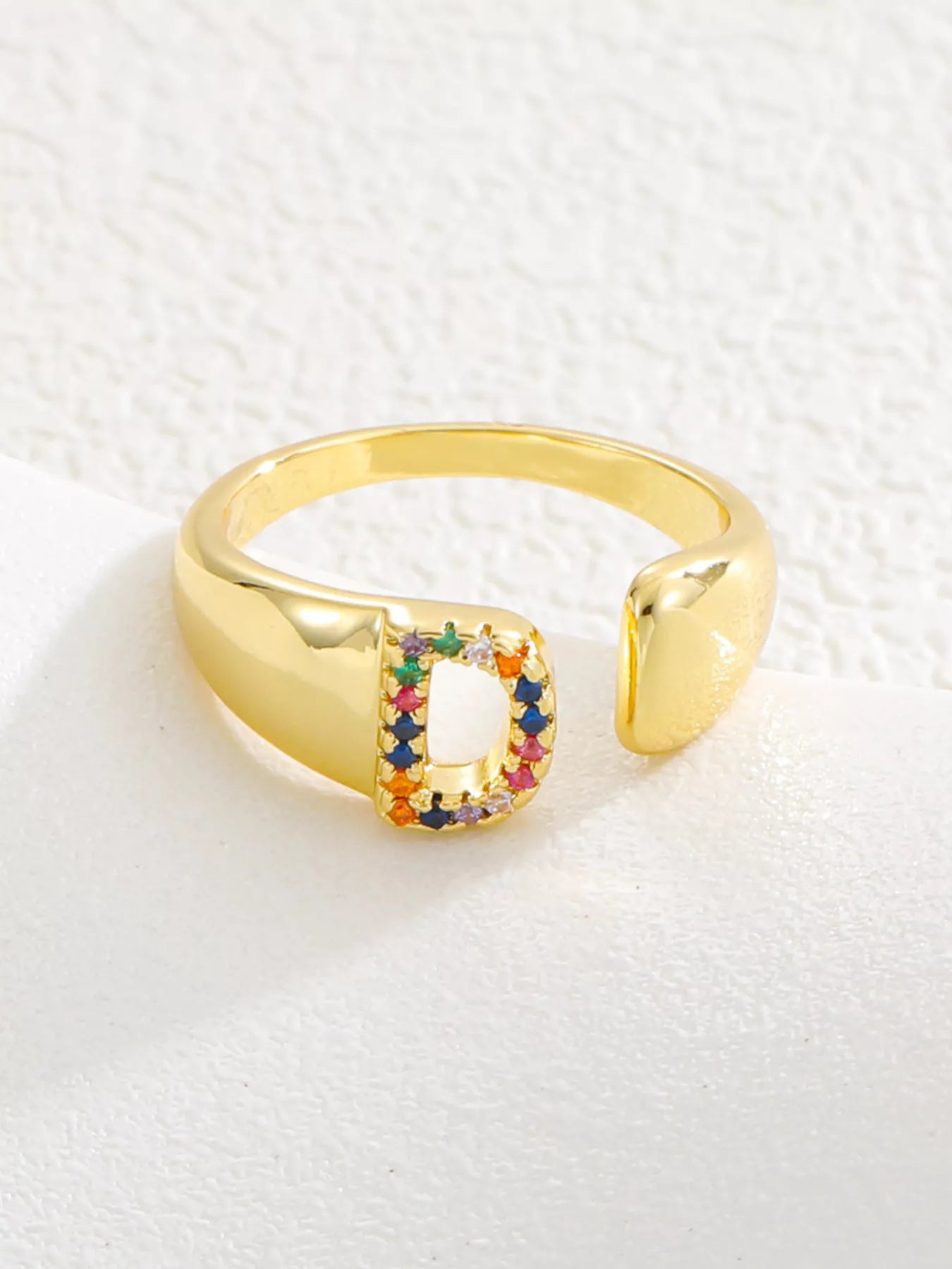 18K Gold-Plated Zircon Letter Ring D onesize