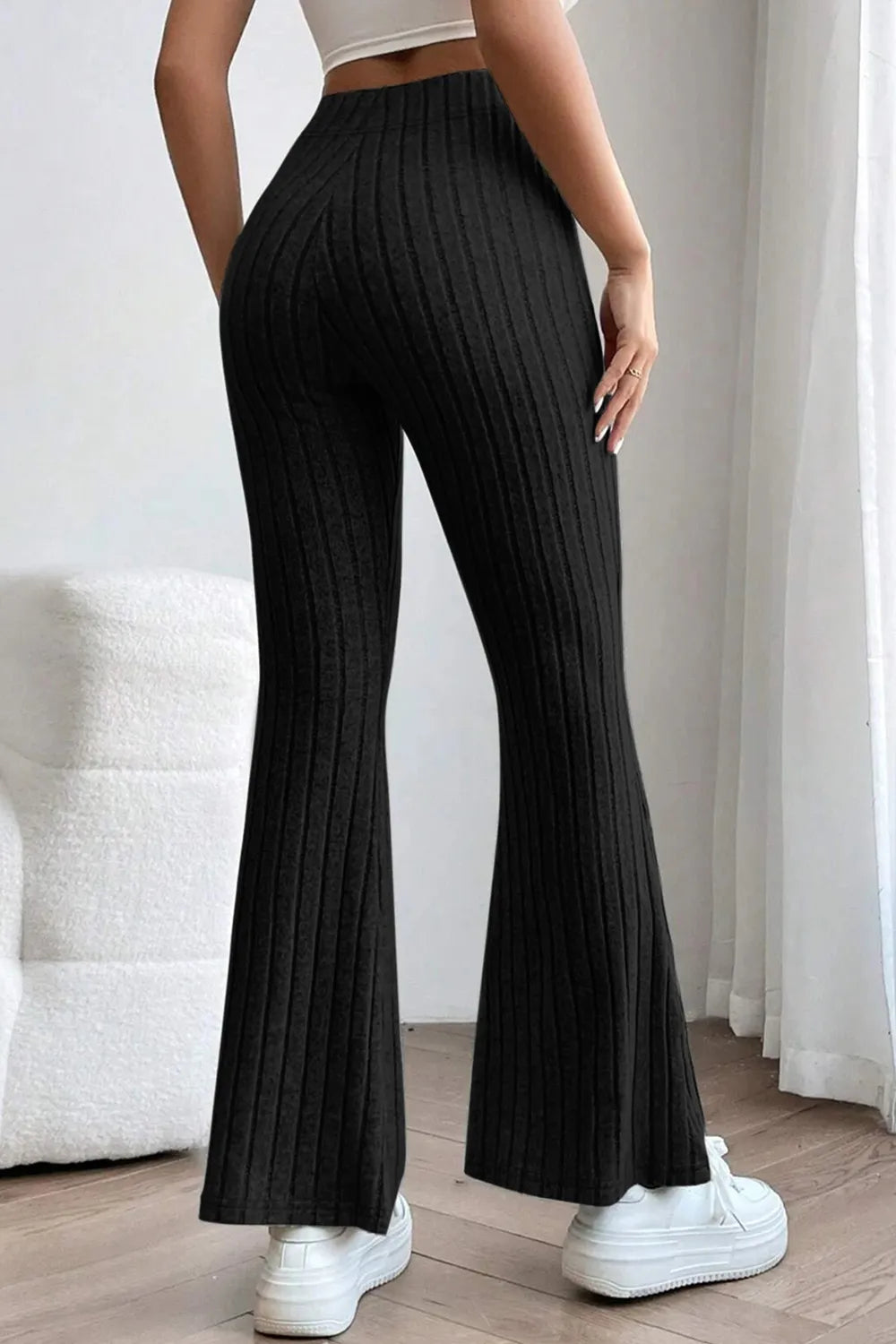 Ribbed High Waist Flare Pants for Women - Basic Bae Full Size - Comfortable & Stylish