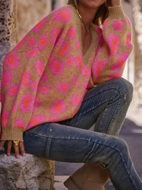 Leopard Oversized V-Neck Sweater