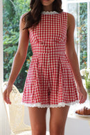 Lace Detail Plaid Sleeveless Romper