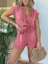 Full Size Tie Waist Cap Sleeve Denim Romper Plus Size - Store 42