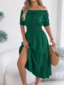 Smocked Off-Shoulder Tiered Dress