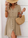 Button Front Flutter Sleeve Dress Tan