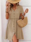 Button Front Flutter Sleeve Dress Tan