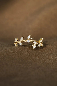 925 Sterling Silver Leaf Open Ring Gold 7