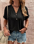 Full Size Casual Notched Short Sleeve Blouse Plus Size - Store 42