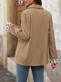 Lapel Collar Leopard Cuff Long Sleeve Blazer