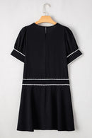 Contrast Scallop Trim Bow Detail Short Sleeve Shift Dress