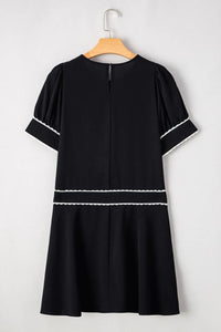 Contrast Scallop Trim Bow Detail Short Sleeve Shift Dress